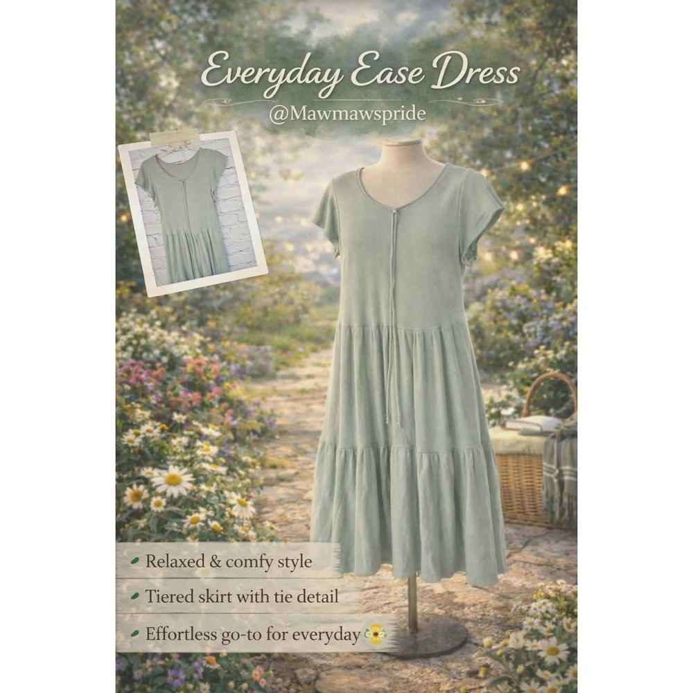 See You Monday Sage Green boho Tiered Mini Dress Short Flutter‎ Sleeve Medium